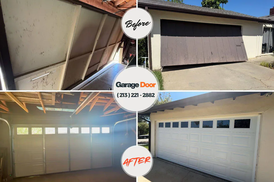 Before and after: garage door repair Ellinwood, KS